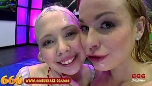 Cute blonde piss partners swallow cum - 666Bukkake