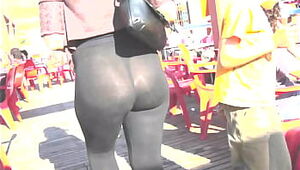Booty sexy milf in the street with transparent legging,