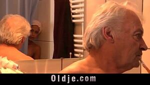 Black big boobs teen fucking old guy in shower after caught masturbating