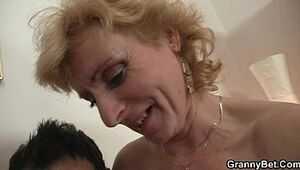 Old blonde is picked up for cock riding