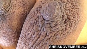 Brown Complexion Skin Girl With Pretty Large Dark Nipples and Huge Areolas Boobies Squeezed Rough In Slow Motion While Laying On Her Side , Sheisnovember Big Breasts Sagging Point Of View Msnovember