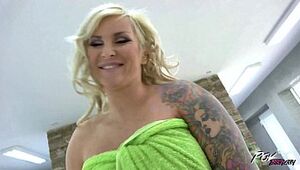 Tattooed Blonde's Huge Boobs Bounce All Over When Pussy Stuffed