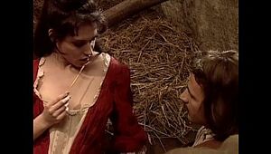 Hot whore in historical dress banged in a barn